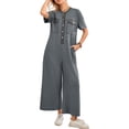 thumbnail image 5 of Summer Women Short Sleeve Button Down Casual Loose Wide Leg One Piece Jumpsuit, 5 of 6