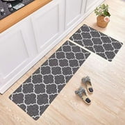 Chrlaon Kitchen Mat Rug Carpet Sets,2Pcs Polyester fabric Absorbent Doormat Gray