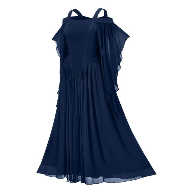 Mefallenssiah Robe Noire Foncée Gothique à Manches Évasées pour Femme, Robe Midi à Double Couche avec Empiècement en Maille