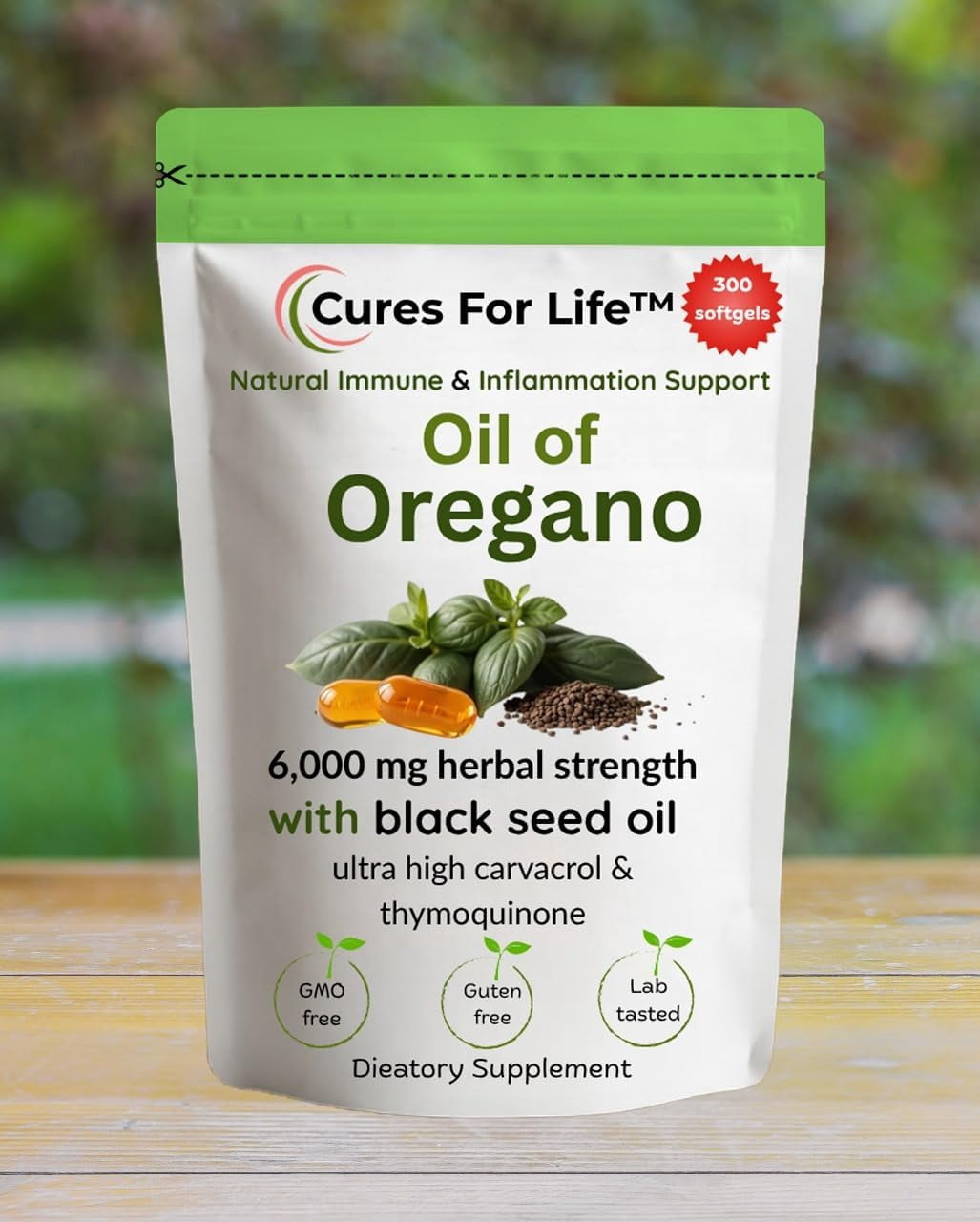 Oil of Oregano Softgels – 6000mg High Potency with 165mg Carvacrol & 200mg Black Seed Oil – 2-in-1 Immune Support & Digestive Health – 300 Softgels – Oregano Oil Capsules Supplement