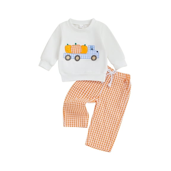 BemeyourBBs Baby Boy Halloween Set Pumpkin Truck Long Sleeve Pullover Plaid Pants