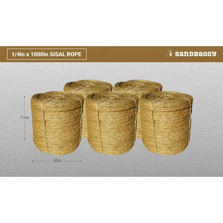 Sisal Rope Twine 1/4 inch x 1000 ft - Bulk Wholesale - Similar to Home Depot,  Walmart, Lowes by Sandbaggy (5 Spools) 