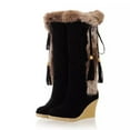 thumbnail image 6 of Mostsola Womens Snow Boots Suede Plush Winter Warm Mid Calf Boot Lace up Fringe Wedges Heels, 6 of 8