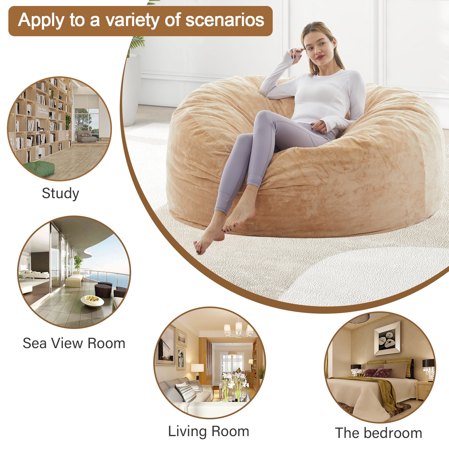 LaoGeoRon 3ft Indoor Bean Bag Chairs for Adults with Filling,Memory Foam Lazy Beanbag Sofa with Removable Washable Flannel Cover