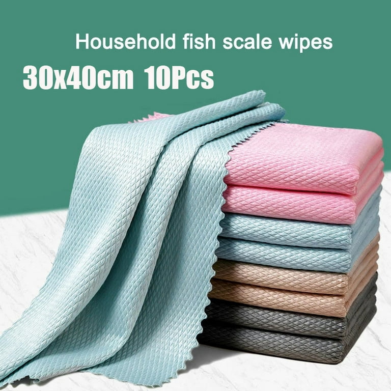 5/10pcs Microfibre Dish Towels Fish Scale Cleaning Cloth Reusable