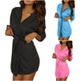 thumbnail image 3 of Meichang 3 Pack Satin Robes for Women Lace Trim 3/4 Sleeve Short Bathrobe Silk Bride Party Spa Robe Comfy Lightweight Sleepwear with Belt, 3 of 10