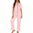 thumbnail image 2 of Miluxas Womens Pajamas Set Short Sleeve Button Down Sleepwear Top and Long Pants Set Soft 2 Piece Pjs Lounge Set Pink XXL(XXL), 2 of 6