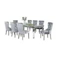 thumbnail image 2 of Glamorous Silver 9pc Dining Set Mirror Accents Table w Leaf Gray Wingback Chairs Button Tufted Upholstered Dining Room, 2 of 10