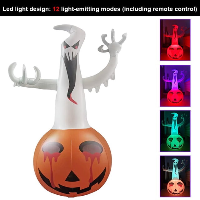 Decoración de calabaza fantasma inflable de Halloween con luz LED luminosa para el hogar, patio, jardín, decoración de fiesta al aire libre, 2023