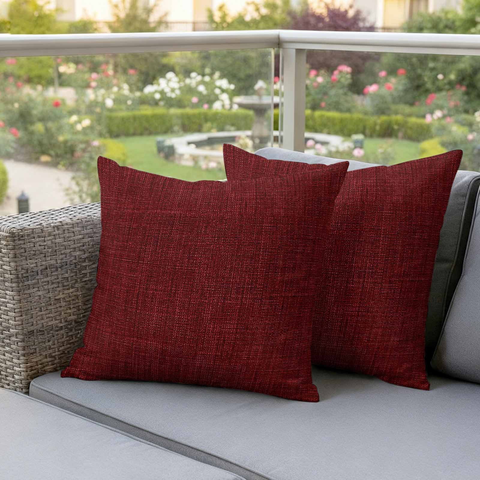 Waterproof Throw Pillow Covers 16x16 Set of 2, Classic Solid Dark Red Outdoor Pillowcases with Invisible Zipper, Vintage Monochrome Decorative Cushion Covers for Patio Garden Sofa Couch Balcony