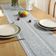 thumbnail image 5 of Rustic Table Runner Farmhouse Rustic Style 13“ x 72”, Braided Striped Linen Cream Table Runner with Tassels for Dining Room Kitchen Reading Dresser Déco-Light grey, 5 of 6