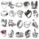 thumbnail image 1 of 20 piezas de anillos abiertos, cadena de hoja de rana, anillo ajustable para mujeres, hombres, niñas, Punk, Vintage, gótico, anillo apilable, conjunto de joyería oso de fresa Electrónica, 1 of 5