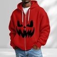 thumbnail image 2 of CONROSES Halloween Mens Knit Hoodies Pumpkin Face Graphic Long Sleeve Zip Up Waffle Pullover Hoodie for Men Fall Winter Hooded Sweatshirts with Pocket, 2 of 5