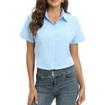 thumbnail image 2 of Women's Button Down Shirts Short Sleeve Blouses Work Basic Formal Shirt Lady V Neck Casual OL Business Shirts,S-5XL, 2 of 9