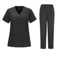 thumbnail image 2 of WULMLEO 2 Piece Scrubs Outfits for Women Short Sleeve Medical Scrub Sets Soft Comfortable V Neck Fashion Nursing Workwear Tops and Pants Stretch Casual Petite Nurse Uniform Black 2XL, 2 of 4