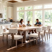 Guyou Dining Chairs Set of 4, Mid-Century Modern Linen Upholstered Kitchen Chairs with Curved Backrest, Wooden Side Chairs for Dining Kitchen Living Room Bedroom, Beige