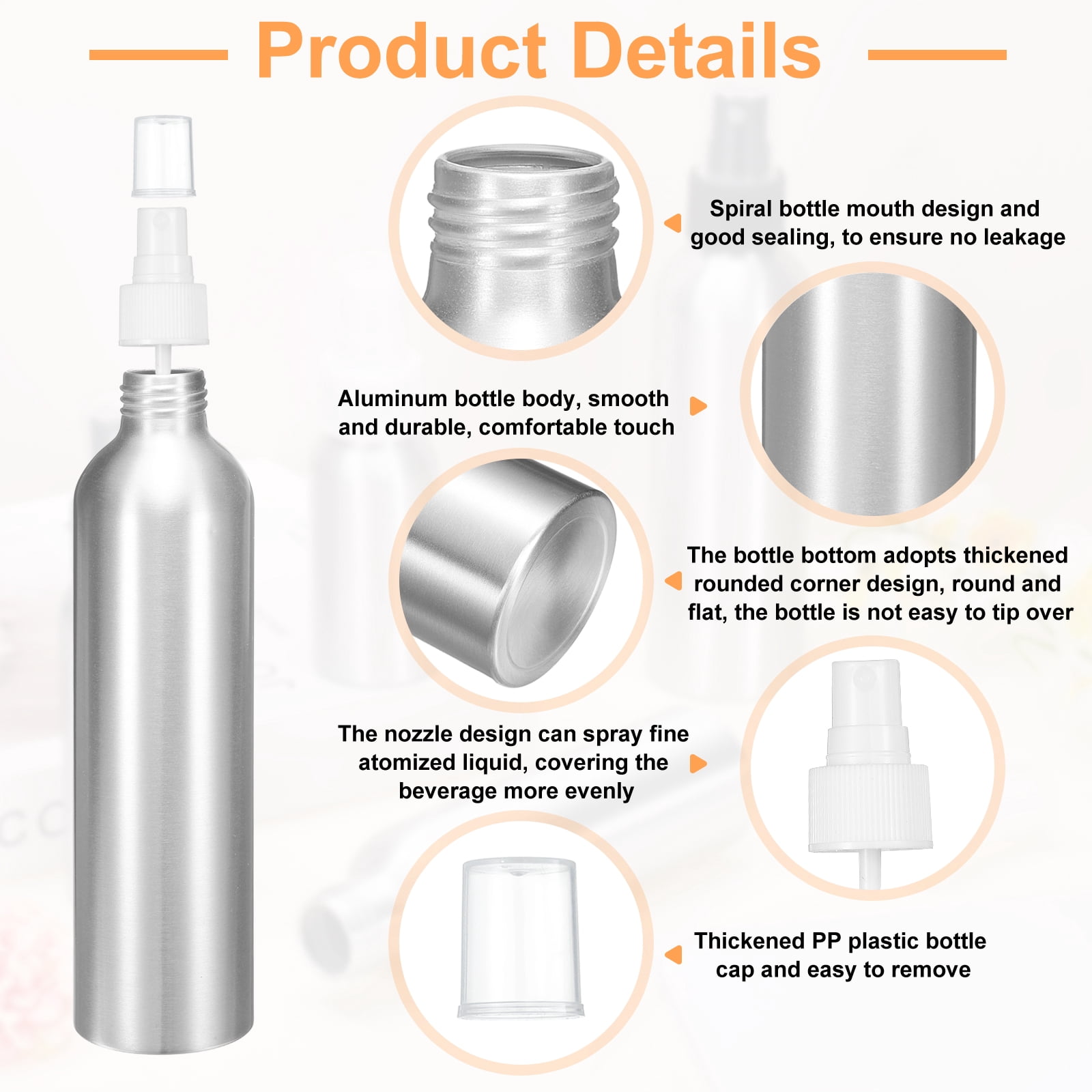 Uxcell 5pcs Aluminum Fine Mist Spray Bottles 250ml/8.5oz Metal Small Liquid Alcohol Refillable Travel Container with White Plastic Nozzle Cap for Perfume Skincare Cosmetic Storage Bottle