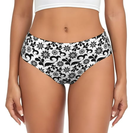 Womens Underwear - black white flowers No Show Seamless Underwear for Women  Soft Comfort Stretch Women s Panties  Hipster Ladies Panties Bikini Underwear Briefs