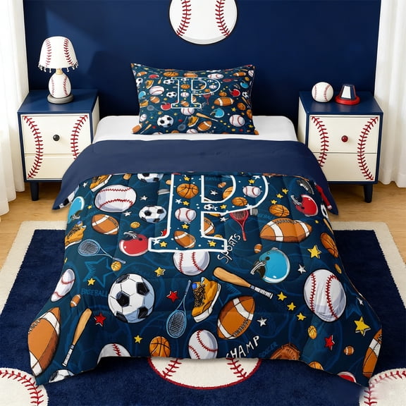 Erosebridal Soccer Football Sport Twin Comforter Sets,Letter P Monogrammed Bedding Set For Boys Kids,Reversible navy blue,2 Pieces