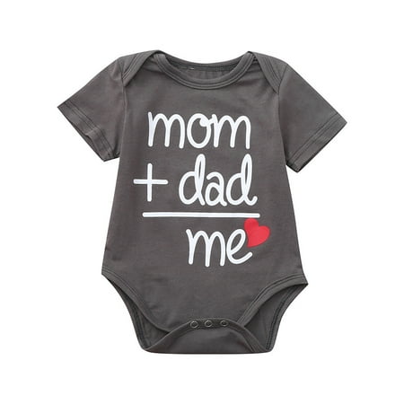 

DNDKILG Newborn Infant Baby Toddler Girl Summer Cotton Short Sleeve Letter Print Bodysuit Gray 0-24M