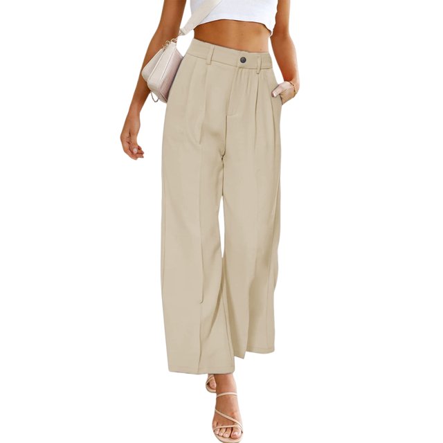 Pantalones De Pierna Ancha Pantalones de pierna ancha para mujer Moda Sólido Elegante Casual Lady Trajes Pantalones (Beige XL) Ygjytge para Mujer Beige T L