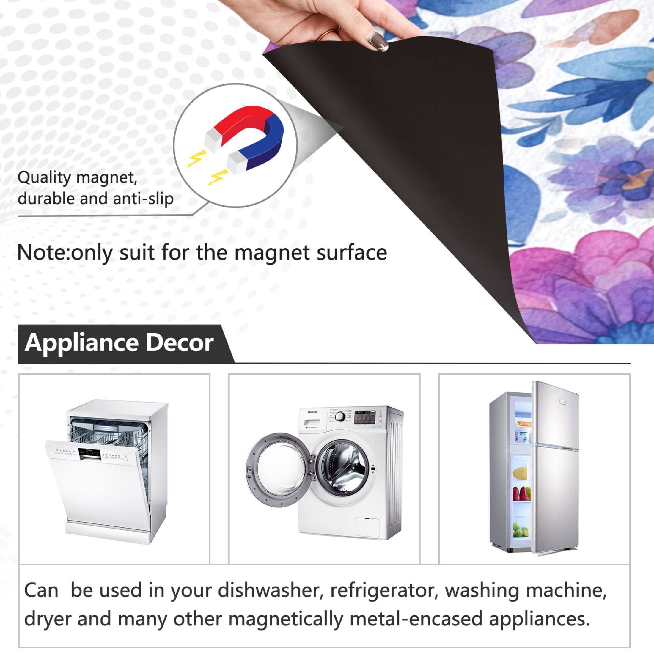 Dishwasher Magnetic Sticker 23x26 Inch Refrigerator Magnetic Sticker Washing Machine Magnetic Sticker Kitchen Panel Magnetic Sticker Home Decor Purple Watercolor Leaves