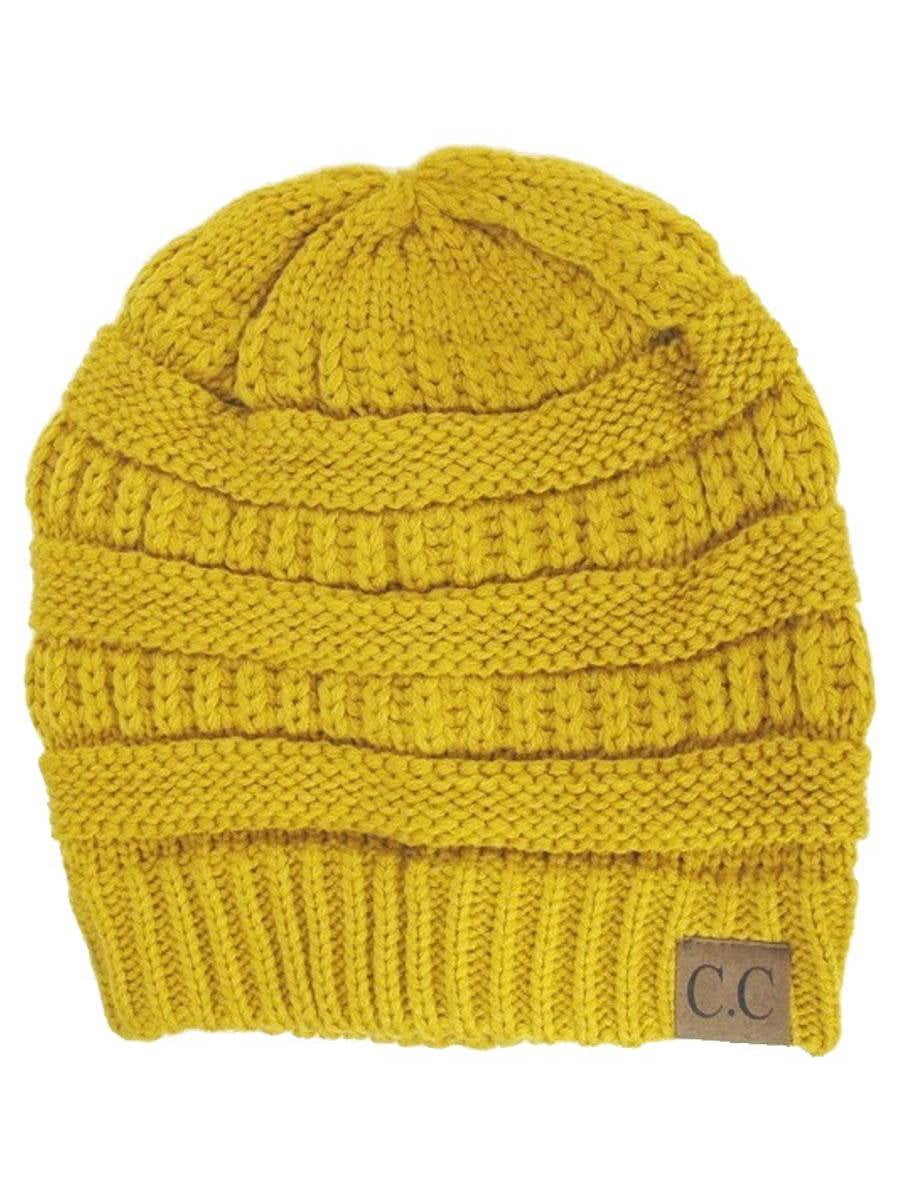Slouchy Knit Beanie Cap Hat, Mustard 