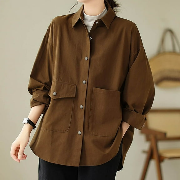 Byworldtasic Womens Jacket Womens Shirts Jacket Casual Snap Button Oversized Long Sleeve Plain Shackets Coats