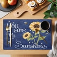 thumbnail image 2 of You Are My Sunshine Placemats Set of 6, Yellow Sunflowers Cute Bees Heart Blue Placemats for Dining Table, Place Mats for Kitchen Tabletop, Waterproof Wipeable Dining Table Mats Set, 2 of 9
