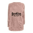 thumbnail image 4 of Lovskoo Fuzzy Fleece Pullover Tops for Women Winter Warm Round Neck Printed Long Sleeve with Pocket Solid Color Warm Top Pink, 4 of 5