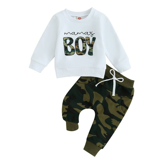 Elippeo Autumn Toddler Baby Boy Fall Outfits 6M 12M 18M 24M 3Y Long Sleeve Camouflage Letter Print Sweatshirt   Pants Set Clothes