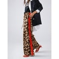 thumbnail image 4 of Women Drawstring Elastic Waist Wide Leg Pants, Leopard Print Color Block Flowy Trousers for Spring Daily Wear, 4 of 5