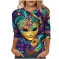 thumbnail image 2 of TIMIFIS Hauts de Mardi Gras pour Femmes Grande Taille, Chemises à Manches 3/4 Décontractées Col Rond Imprimé Carnaval T-Shirts de Vacances, 2 of 5