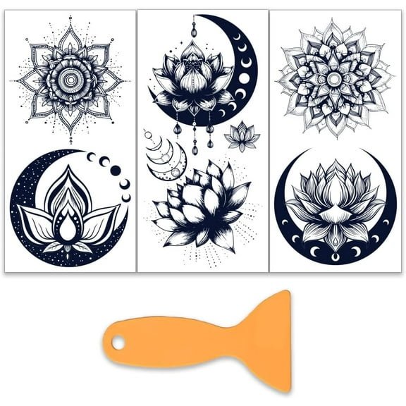 1Sets 3pcs/Set Mandala Rub on Transfers for Furniture and Crafts 6x12 Inch Lotus Moon Furniture Decals Religious Theme Transfer Stickers Rub on Decals for Wood Furniture Home Decoration