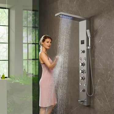 KFFKFF Shower Panel Tower System 6 Modes Hydroelectricity LED Stainless Steel