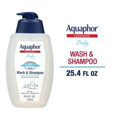 Aquaphor Baby Wash and Shampoo, Unscented Baby Shampoo and Wash, 25.4 Fl Oz Pump Bottle
