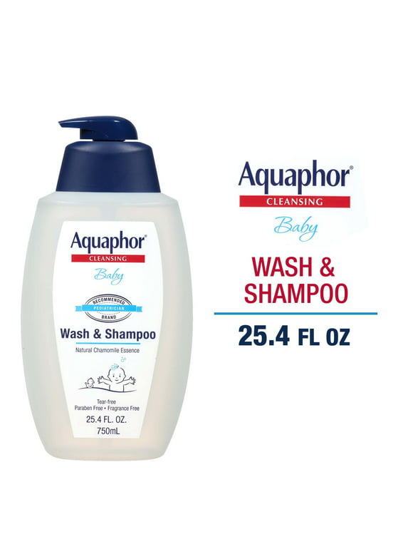 Aquaphor Baby Wash and Shampoo, Unscented Baby Shampoo and Wash, 25.4 Fl Oz Pump Bottle