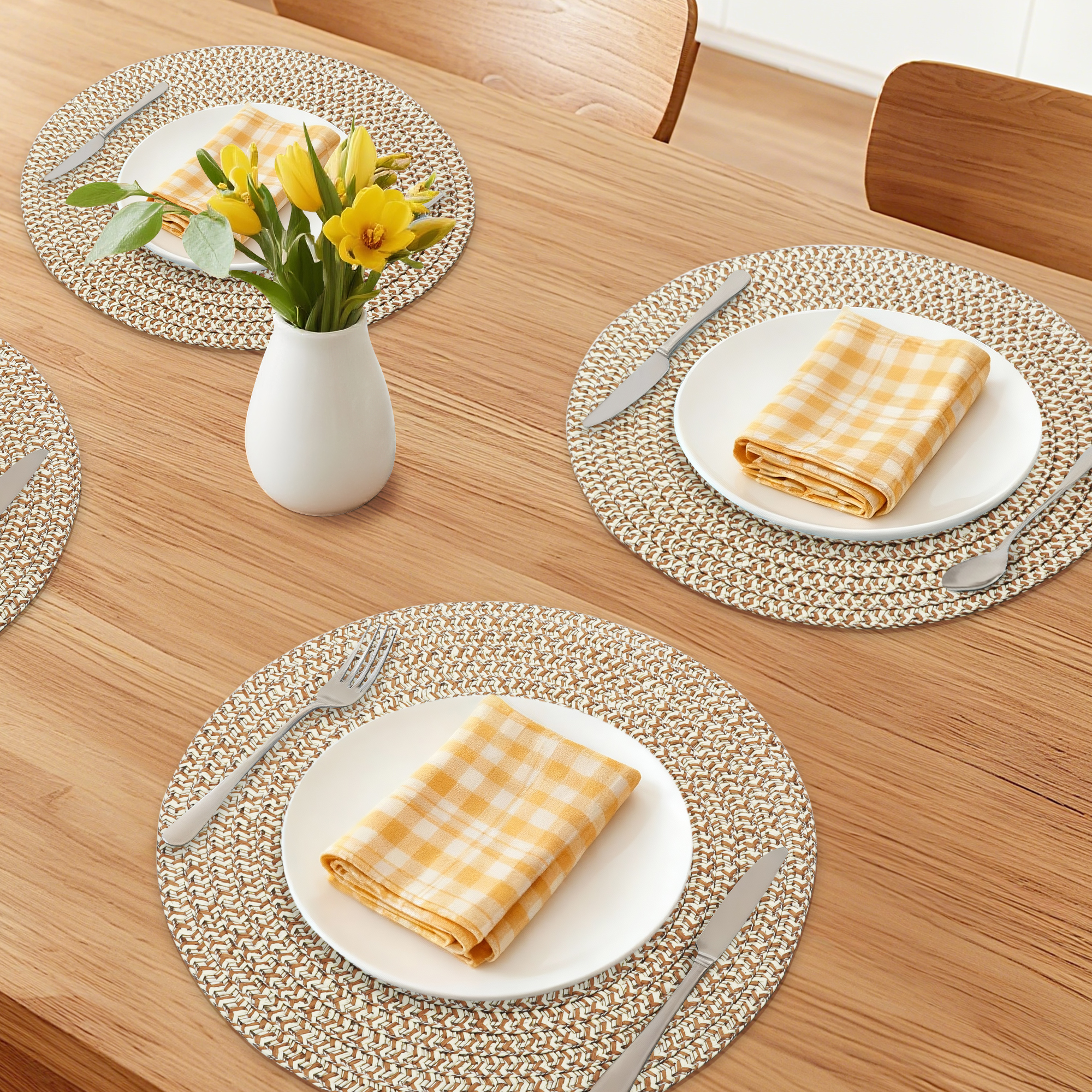 Unique Bargains Round Placemats Set of 6 Woven Placemats for Home Coffee