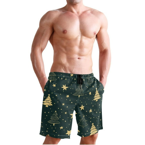 Ckdifva Stars Christmas Trees Men's Board Shorts Swim Trunks Drawstring Summer Beach Golf Shorts Quick Dry with Pockets