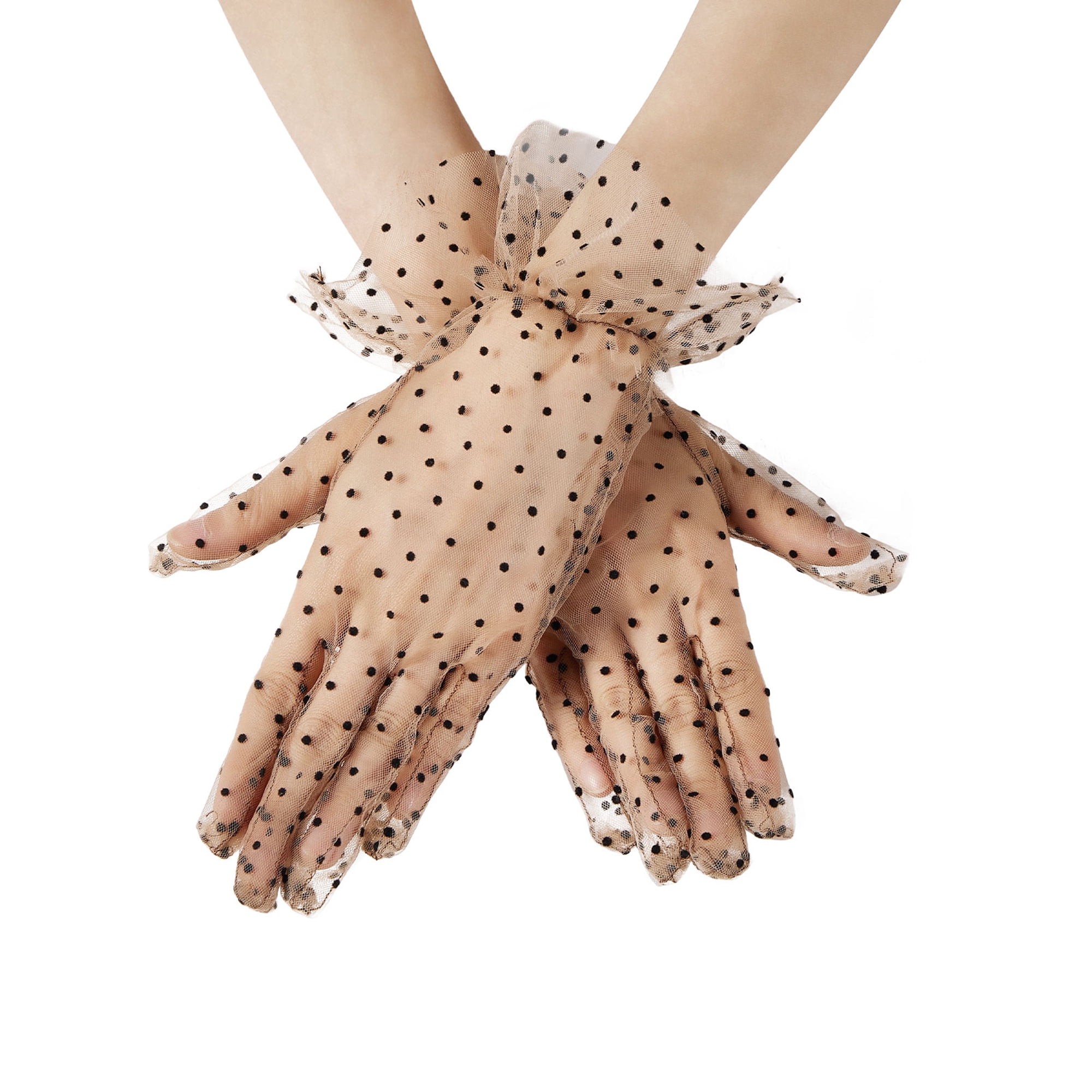 15 Colors Women Tea Party Gloves Summer Vintage Ruffled Dot Short/Long Mesh Gloves for Prom