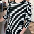 thumbnail image 5 of Ana Men Round Neck Shirts Long Sleeve Stripe T-Shirt Casual Undershirts Tees Tops, 5 of 9