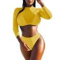 thumbnail image 3 of MSJUHEG Sporty Two Piece Swimsuits,Halter Swimsuits for Women,Ribbed Swimsuit for Women,High Waisted Bikini Sets for Women,Ruffle Swimsuits for Women,Ruched Tankini Tops for Women, Yellow L, 3 of 3