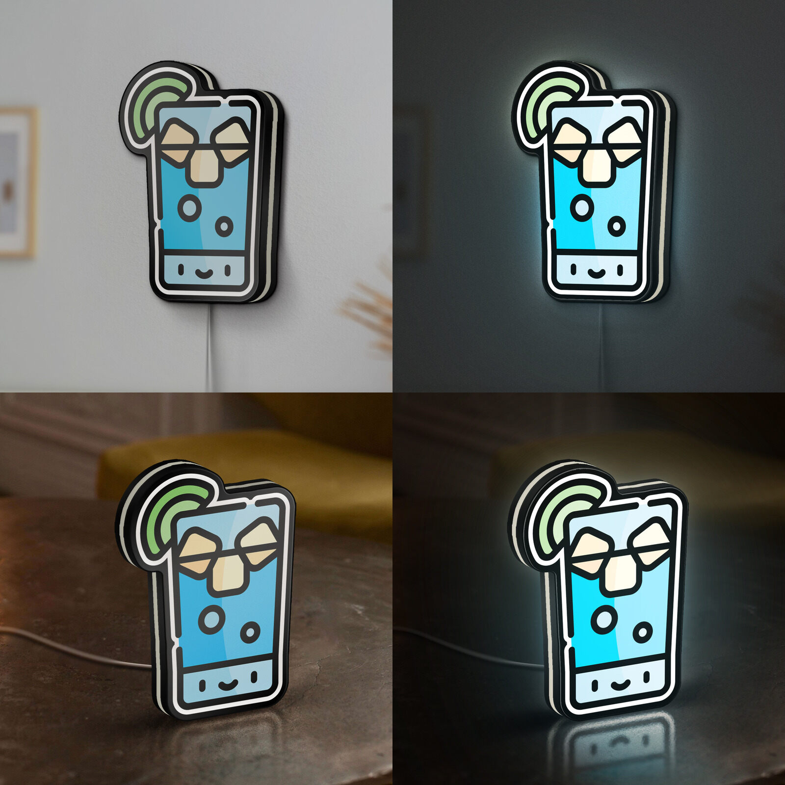 Gin Tonic Glass 3D Novelty Light Box, Cocktail Lamp Decor for Mixology Enthusiasts, Drink and Bar Display (Width 20 inch, 50cm)