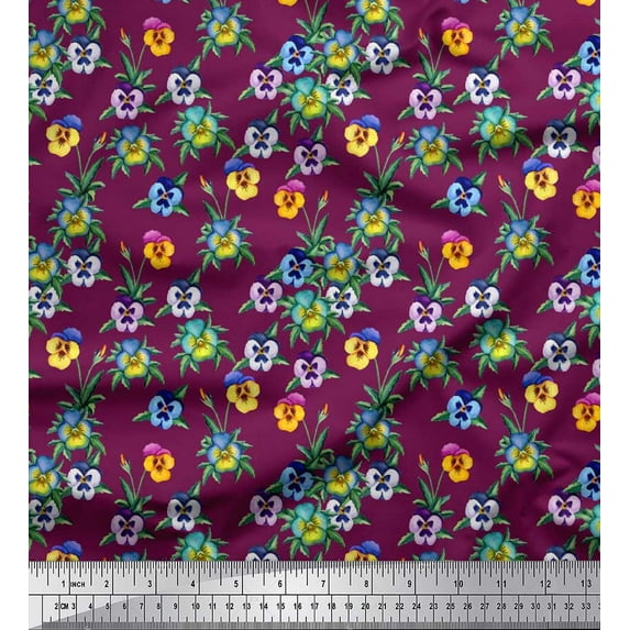 Soimoi Cotton Duck Fabric Leaves & Pansy Watercolor Decor Fabric Printed Yard 42 Inch Wide