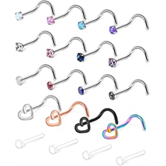 Briana Williams 20G Nose Rings Opal & Clear CZ Nose Screw Rings Studs Ring Body Piercing Jewelry