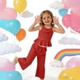 thumbnail image 4 of FRSASU Girls 2 Piece Sets Sleeveless Ruffled Hem Pleated Tops and Wide Leg Pants Summer Outfit Clothes for 4-15 Years Red, 4 of 9