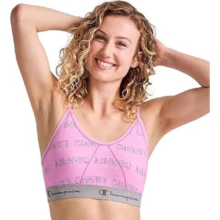 Champion Women's Stretch Strappy Bralette Bra (Pink/Grey, Small, S)