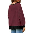 thumbnail image 4 of BODOAO Women's Fall Oversized Sweatshirt Casual Waffle Knit Long Sleeve Crewneck Split Pullover Tunic Tops Knit Striped Shirt Lightweight Fall Pullover Sweater Wine XL, 4 of 9