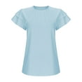 thumbnail image 7 of fatyb Womens Ruffle Short Sleeve Tshirts Pleated Crew Neck Dressy Blouses Casual Plain Loose T Shirts, 7 of 7