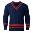 thumbnail image 3 of VNKIDY Men's Sweater Coat Autumn Winter Slim Fit Cable Knit Sweater Long Sleeve V Neck Striped Thermal Texture Jumper For Cold Weather Daily Wear Minimalist Knitwear, 3 of 5